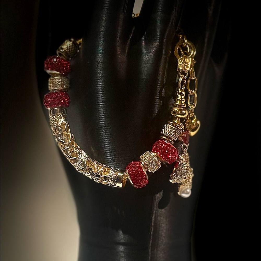 Elegant Gold And Red Beaded Bracelet - image 1